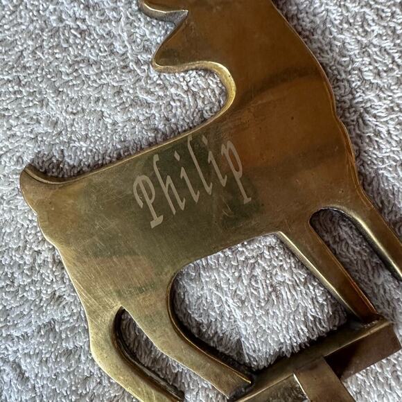 Vintage Solid Brass Reindeer Silhouette Christmas Stocking Hanger Etched Philip - Picture 6 of 8
